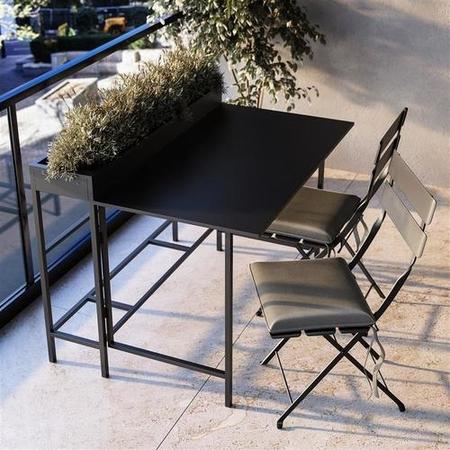 Black Aluminium Space-Saving Balcony Bistro Set with Folding Chairs & Planter Box