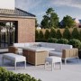 Thick Round Rattan Corner Garden Sofa Set with Fire Pit & Benches