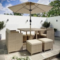 8 Seater Beige Rattan Cube Garden Dining Set with Parasol 8 Seater Beige Rattan Cube Garden Dining Set with Parasol