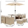 8 Seater Beige Rattan Cube Garden Dining Set with Matching Parasol