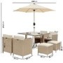 8 Seater Beige Rattan Cube Garden Dining Set with Parasol