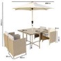 4 Seater Beige Rattan Cube Outdoor Dining Set with Parasol