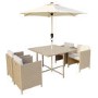 4 Seater Beige Rattan Cube Outdoor Dining Set with Parasol