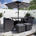 FTR226 8 Seater Charcoal Rattan Cube Garden Dining Set with Parasol