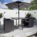 FTR227 4 Seater Charcoal Rattan Cube Garden Dining Set with Parasol