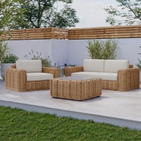 3 Seater Chunky Rattan Garden Beige Sofa & Armchair Set with Matching Coffee Table