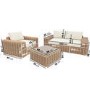 3 Seater Chunky Rattan Garden Beige Sofa & Armchair Set with Matching Coffee Table