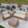 3 Seater Chunky Rattan Garden Beige Sofa & Armchair Set with Matching Coffee Table