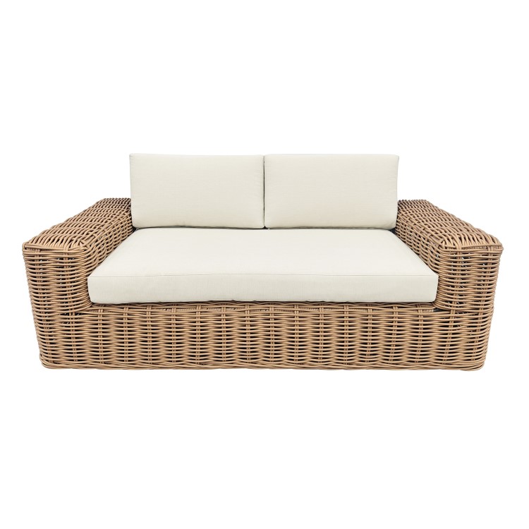 3 Seater Chunky Rattan Garden Beige Sofa & Armchair Set with Matching Coffee Table