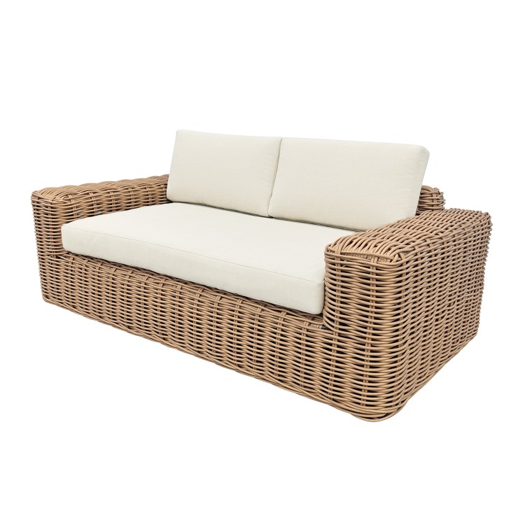3 Seater Chunky Rattan Garden Beige Sofa & Armchair Set with Matching Coffee Table