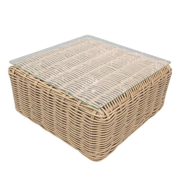 3 Seater Chunky Rattan Garden Beige Sofa & Armchair Set with Matching Coffee Table