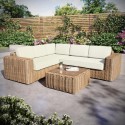 FTR229 5 Seater Beige Rattan Garden Corner Sofa with Matching Coffee Table