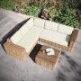 5 Seater Beige Rattan Garden Corner Sofa with Matching Coffee Table