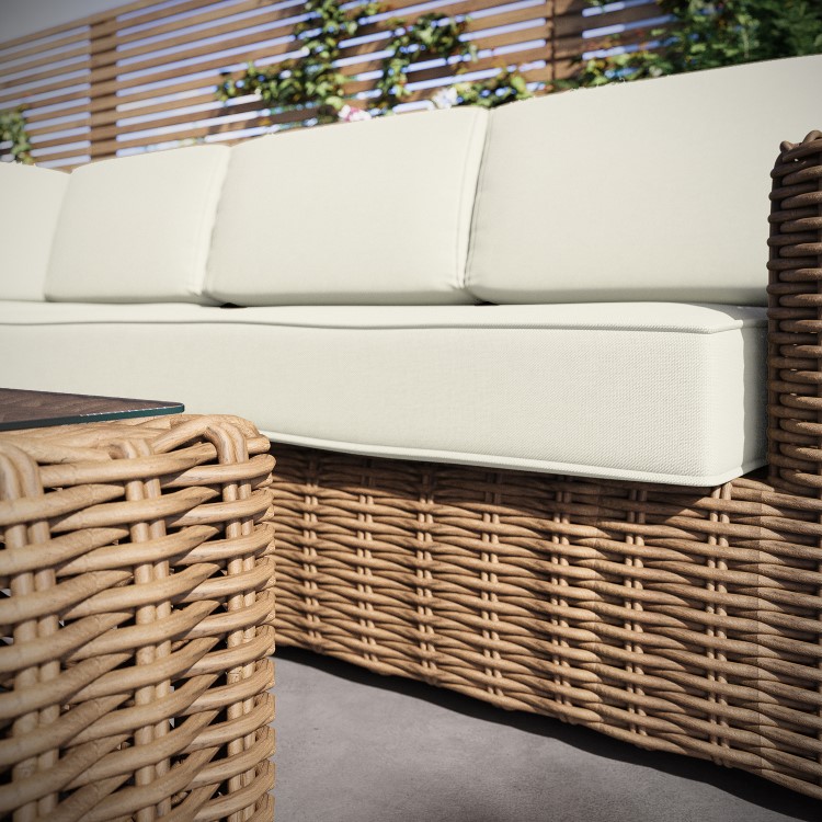 5 Seater Beige Rattan Garden Corner Sofa with Matching Coffee Table