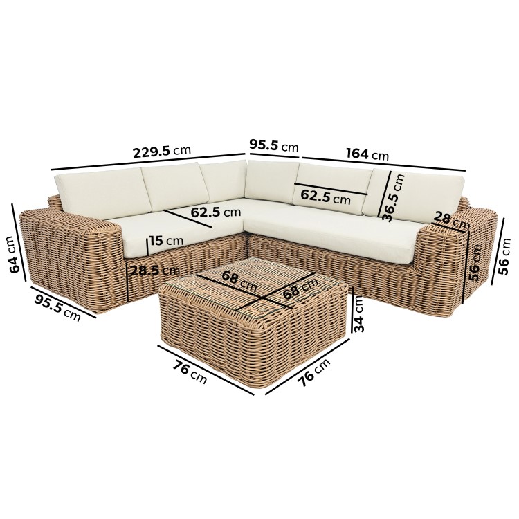 5 Seater Beige Rattan Garden Corner Sofa with Matching Coffee Table