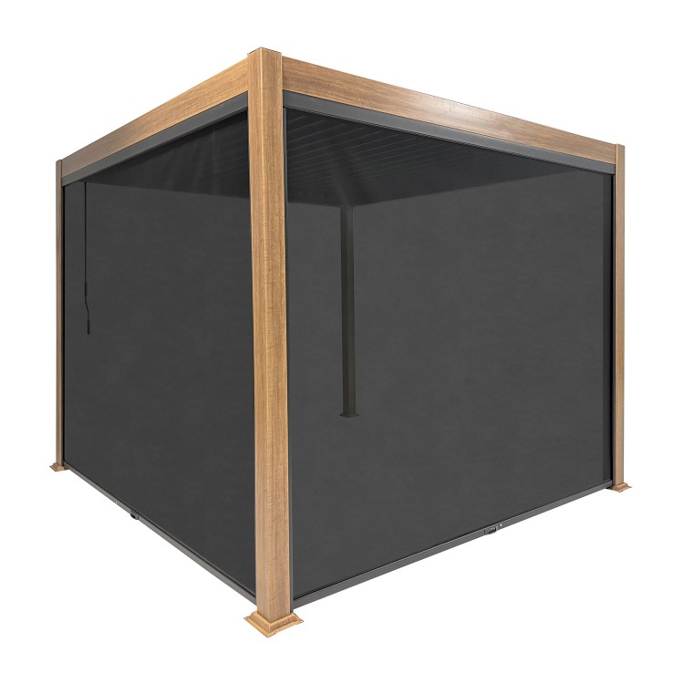 3 x 3m Heavy Duty Aluminium Wood Effect Louvred Pergola & 2 Textilene Side Panels