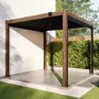 3 x 3m Heavy Duty Wood Effect Aluminium Pergola with Louvred Shutter Roof and Two Textilene Side Panels