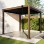 3 x 3m Heavy Duty Aluminium Wood Effect Louvred Pergola & 2 Textilene Side Panels