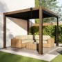 3 x 3m Heavy Duty Aluminium Wood Effect Louvred Pergola & 2 Textilene Side Panels