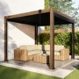3 x 3m Heavy Duty Aluminium Wood Effect Louvred Pergola & 2 Textilene Side Panels