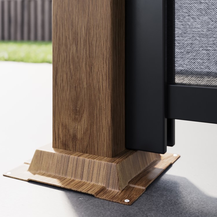 3 x 3m Heavy Duty Wood Effect Aluminium Pergola with Louvred Shutter Roof and Two Textilene Side Panels