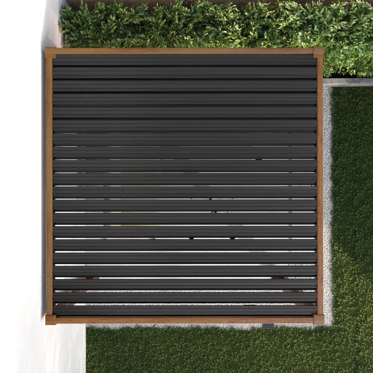 3 x 3m Heavy Duty Aluminium Wood Effect Louvred Pergola & 2 Textilene Side Panels