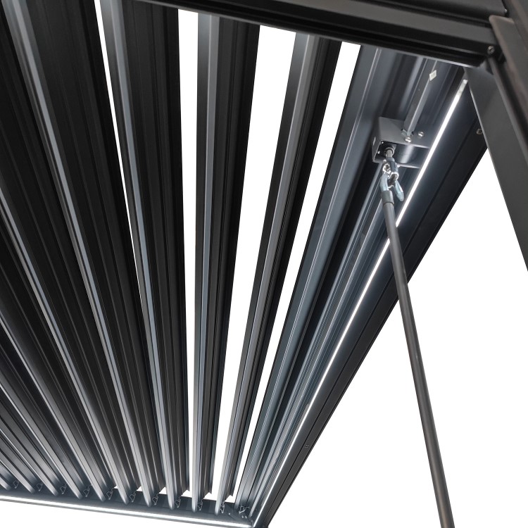 3 x 3m LED Light Heavy Duty Charcoal Aluminium Pergola with Louvred Shutter Roof Two Textilene Side Panel