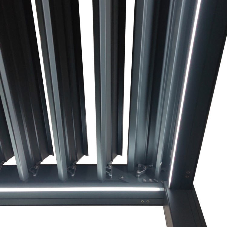 3 x 3m LED Light Heavy Duty Charcoal Aluminium Pergola with Louvred Shutter Roof Two Textilene Side Panel