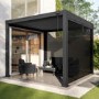 3 x 3m LED Light Heavy Duty Charcoal Aluminium Pergola with Louvred Shutter Roof Two Textilene Side Panel