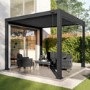 3 x 3m LED Light Heavy Duty Charcoal Aluminium Pergola with Louvred Shutter Roof Two Textilene Side Panel