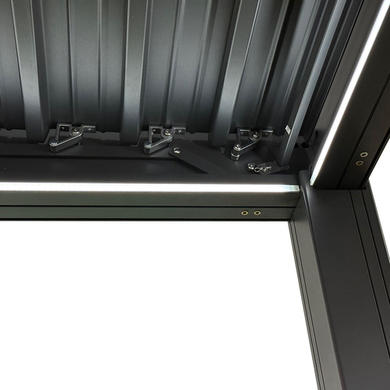 3 x 3m LED Light Heavy Duty Charcoal Aluminium Pergola with Louvred Shutter Roof Two Textilene Side Panel