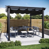 3 x 3m Aluminium Charcoal Pergola with Retractable Fabric Roof