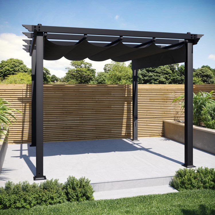 3 x 3m Aluminium Charcoal Pergola with Retractable Fabric Roof