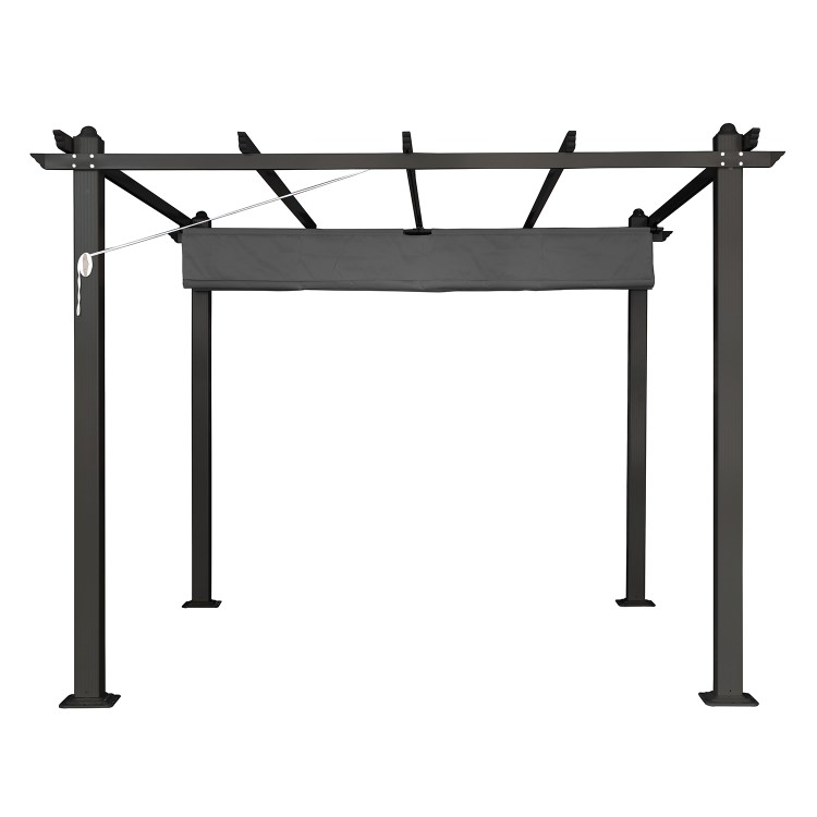 3 x 3m Aluminium Charcoal Pergola with Retractable Fabric Roof