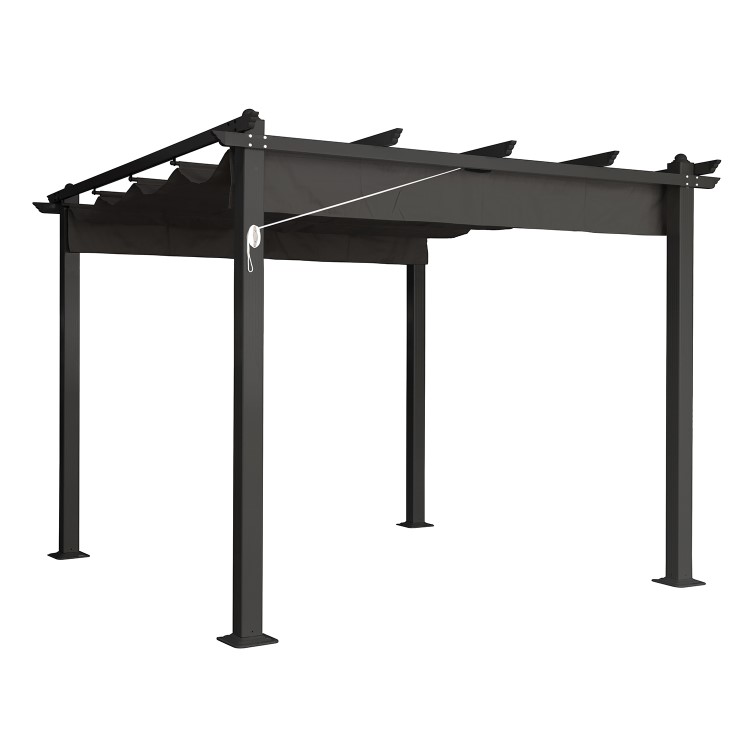 3 x 3m Aluminium Charcoal Pergola with Retractable Fabric Roof
