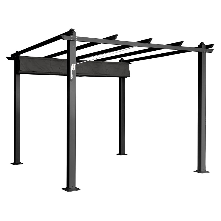 3 x 3m Aluminium Charcoal Pergola with Retractable Fabric Roof