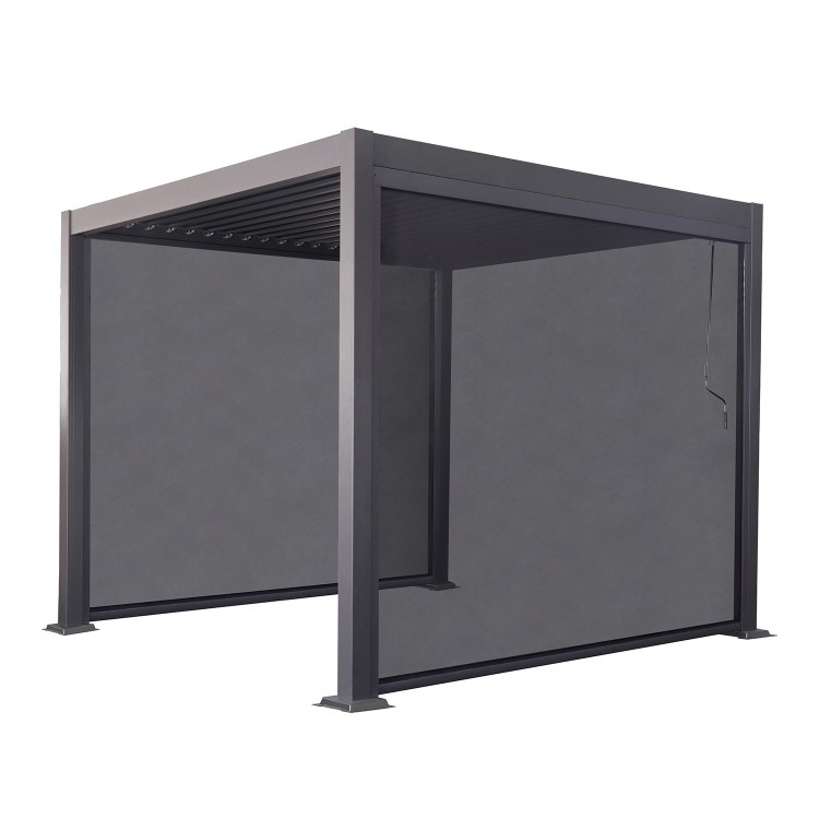 3 x 3m Heavy Duty Aluminium Charcoal Louvred Pergola & 2 Textilene Side Panels