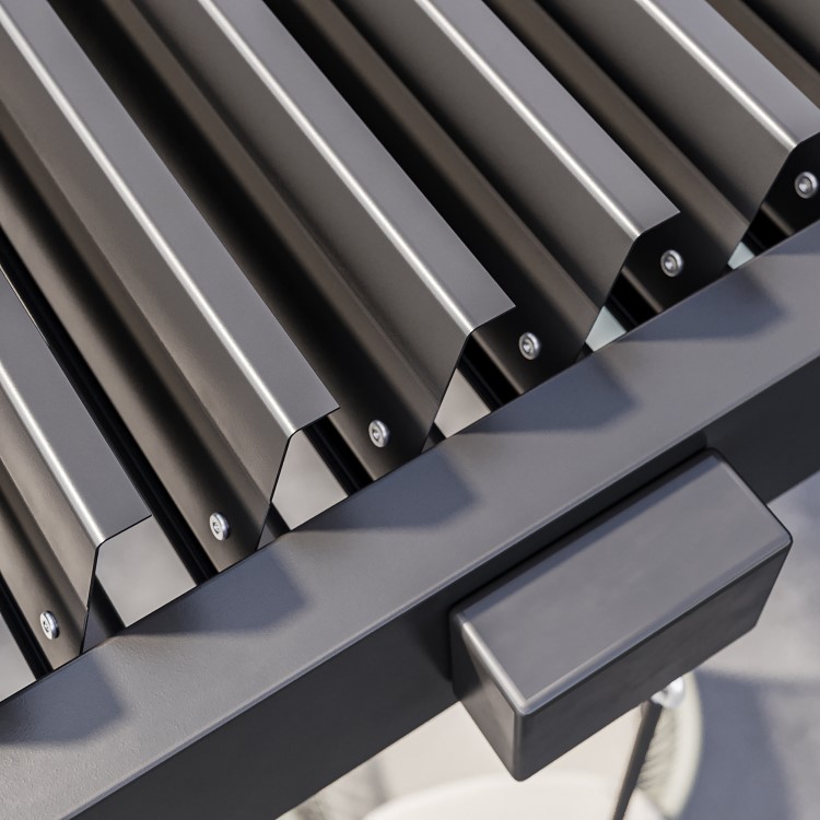 3 x 3m Heavy Duty Aluminium Charcoal Louvred Pergola & 2 Textilene Side Panels