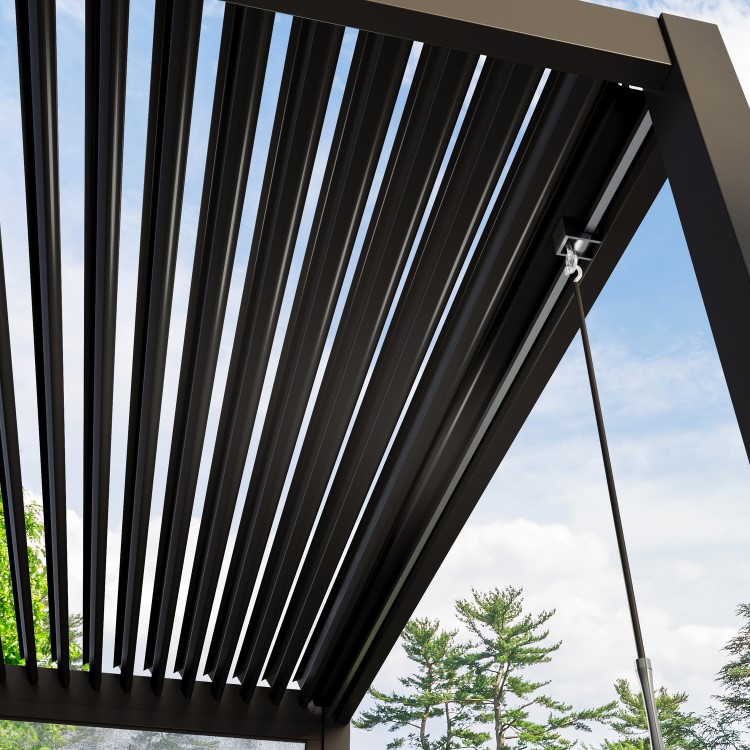 3 x 3m Heavy Duty Aluminium Charcoal Louvred Pergola & 2 Textilene Side Panels
