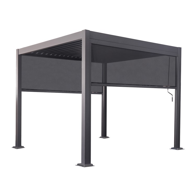 3 x 3m Heavy Duty Aluminium Charcoal Louvred Pergola & 2 Textilene Side Panels
