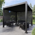 FTR233A 3x3m Heavy Duty Charcoal Aluminium Pergola with Adjustable Louvered Roof with Two Textilene Side Panels