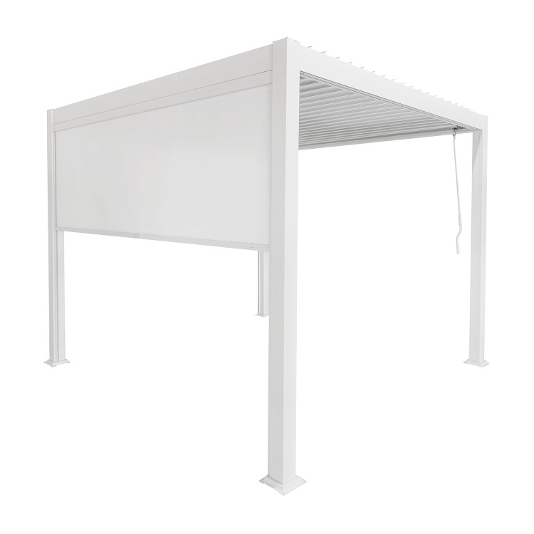3 x 3m Heavy Duty Aluminium White Louvred Pergola & 2 Textilene Side Panels