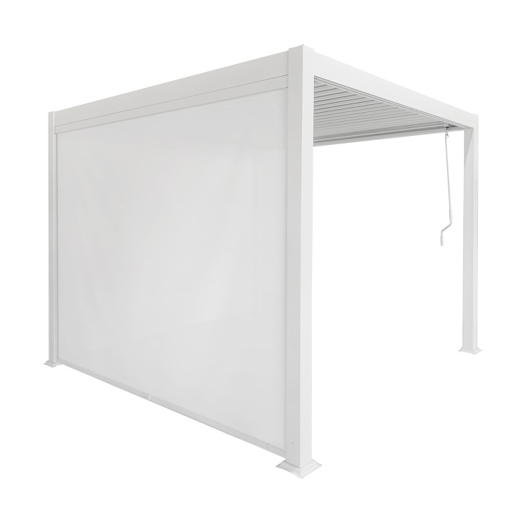 3 x 3m Heavy Duty White Aluminium Pergola with Louvred Shutter Roof with Two Textilene Side Panels
