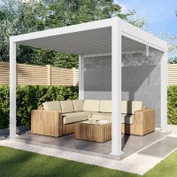 3 x 3m Heavy Duty White Aluminium Pergola with Louvred Shutter Roof with Two Textilene Side Panels