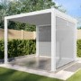 3 x 3m Heavy Duty White Aluminium Pergola with Louvred Shutter Roof with Two Textilene Side Panels