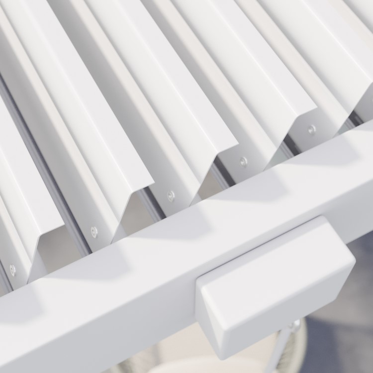 3 x 3m Heavy Duty White Aluminium Pergola with Louvred Shutter Roof with Two Textilene Side Panels
