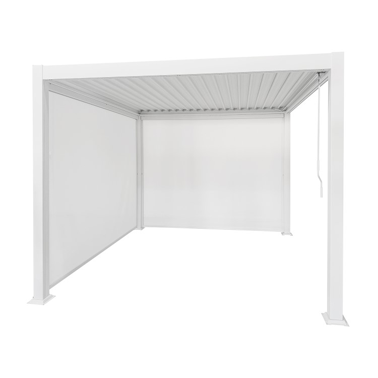 3 x 3m Heavy Duty White Aluminium Pergola with Louvred Shutter Roof with Two Textilene Side Panels