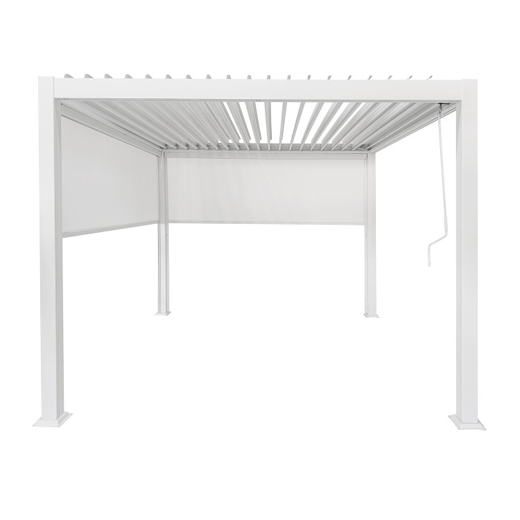 3 x 3m Heavy Duty White Aluminium Pergola with Louvred Shutter Roof with Two Textilene Side Panels