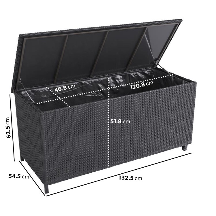 Medium Charcoal Rattan Garden Storage Box - 132.5 x 54.5cm