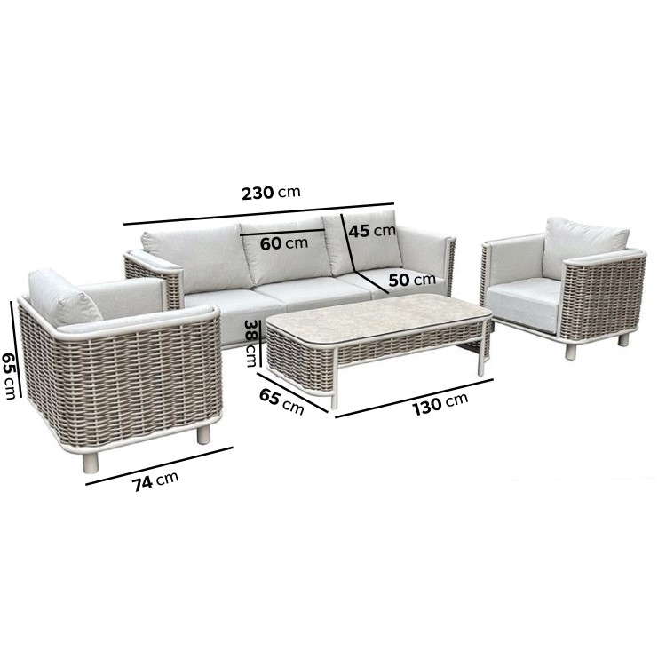 5 Seater Beige Aluminium and Rattan Sofa Set with Matching Coffee Table